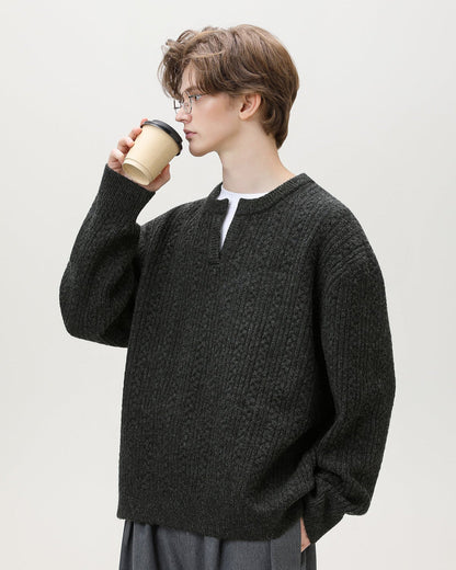Maglione Uomo con Collo Aperto in Maglia