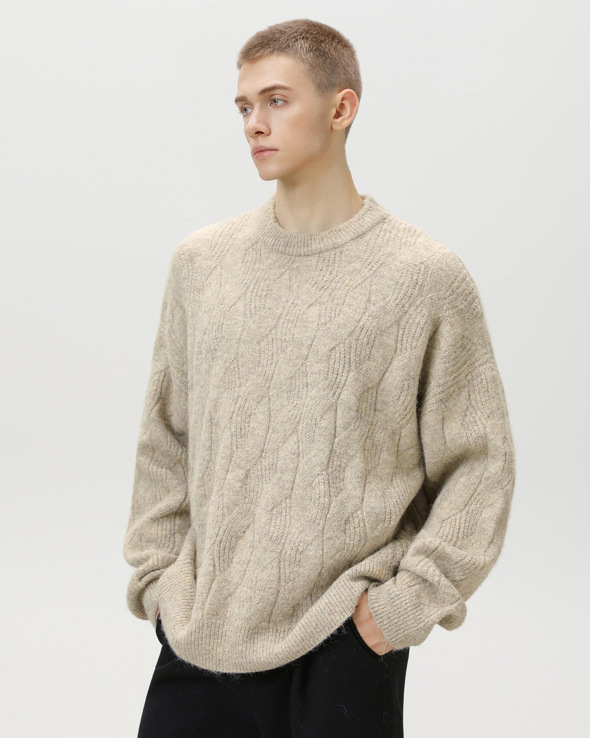 Maglione Uomo Oversize a Trecce Girocollo