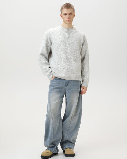 Maglione Uomo Oversize con Colletto Polo in Misto Lana