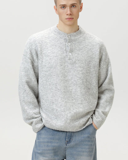 Maglione Uomo Oversize con Colletto Polo in Misto Lana