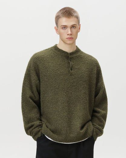 Maglione Uomo Oversize con Colletto Polo in Misto Lana