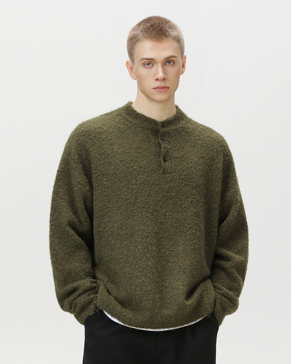 Maglione Uomo Oversize con Colletto Polo in Misto Lana