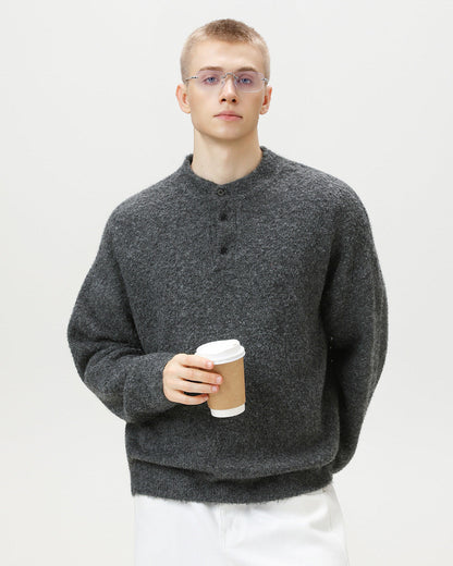 Maglione Uomo Oversize con Colletto Polo in Misto Lana