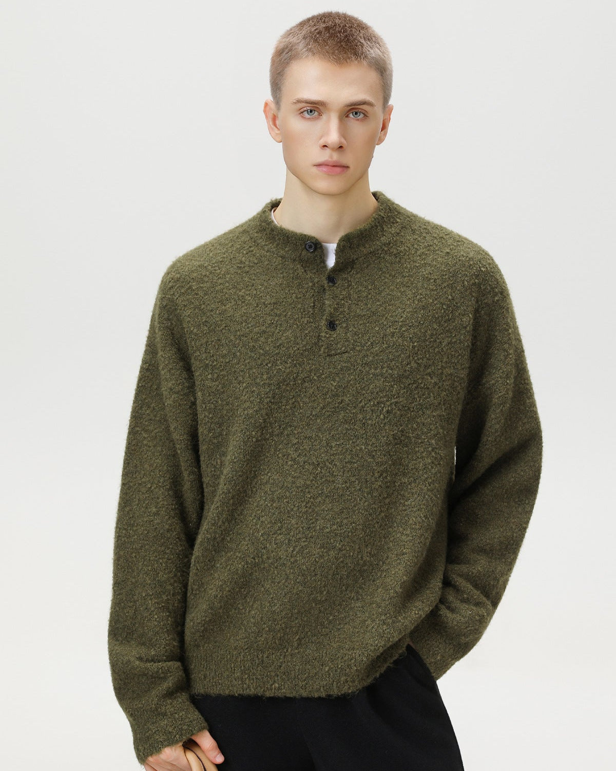 Maglione Uomo Oversize con Colletto Polo in Misto Lana