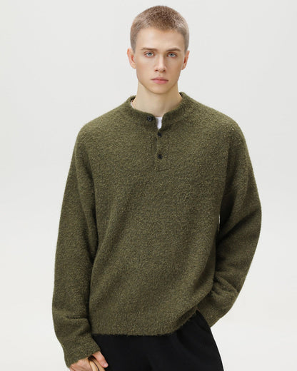 Maglione Uomo Oversize con Colletto Polo in Misto Lana