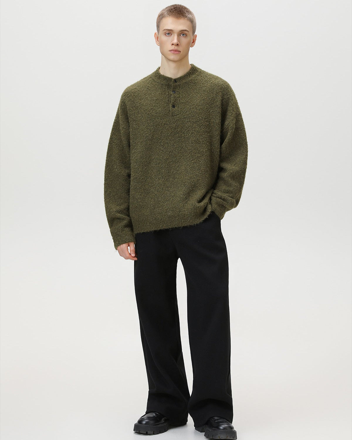 Maglione Uomo Oversize con Colletto Polo in Misto Lana