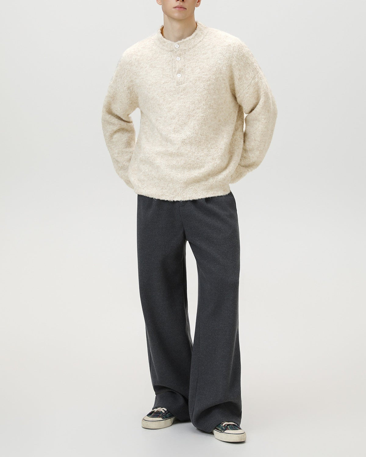 Maglione Uomo Oversize con Colletto Polo in Misto Lana