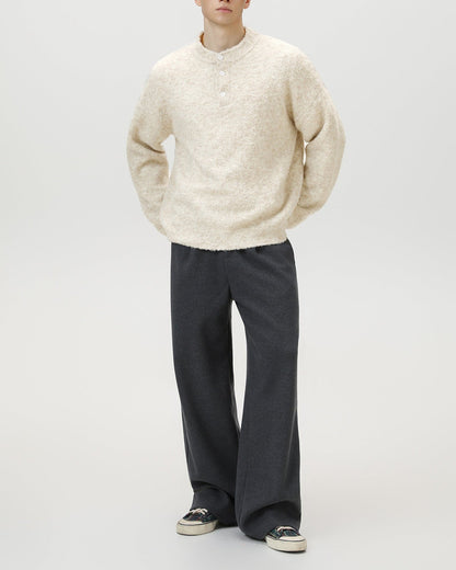 Maglione Uomo Oversize con Colletto Polo in Misto Lana