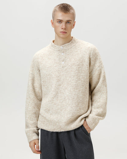 Maglione Uomo Oversize con Colletto Polo in Misto Lana