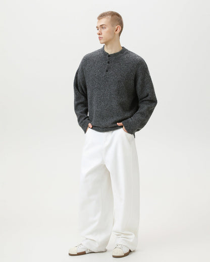Maglione Uomo Oversize con Colletto Polo in Misto Lana