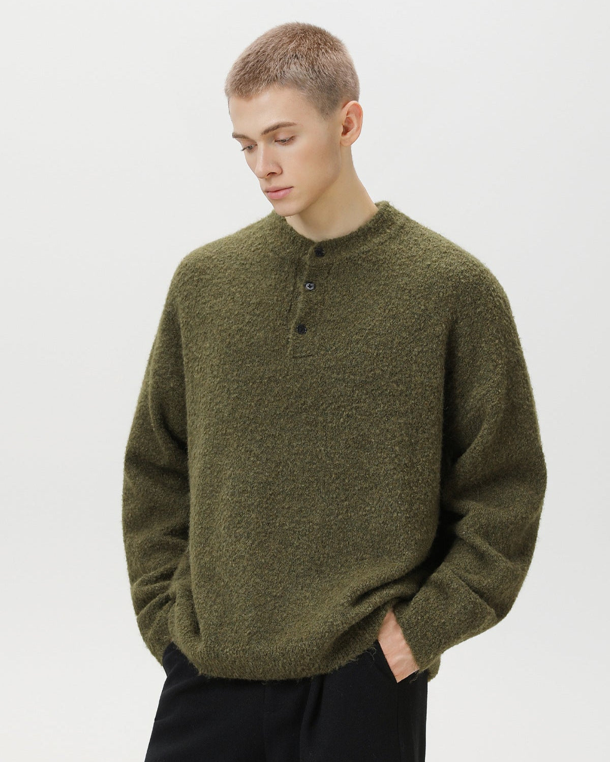 Maglione Uomo Oversize con Colletto Polo in Misto Lana