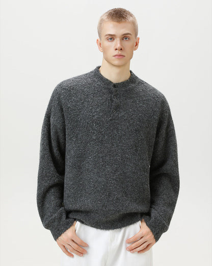 Maglione Uomo Oversize con Colletto Polo in Misto Lana