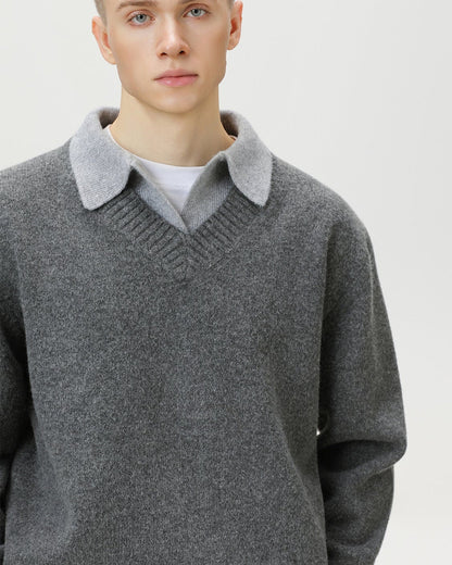 Maglione Uomo Scollo a V con Colletto in Lana