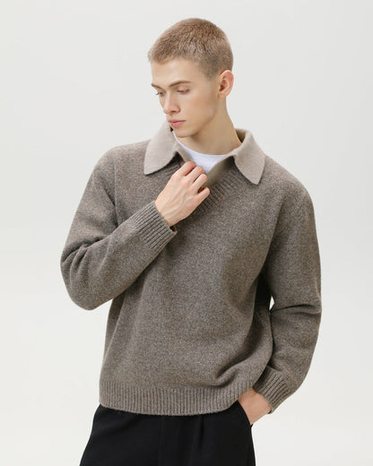 Maglione Uomo Scollo a V con Colletto in Lana