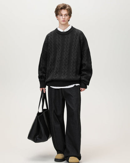 Maglione Uomo a Trecce in Misto Lana