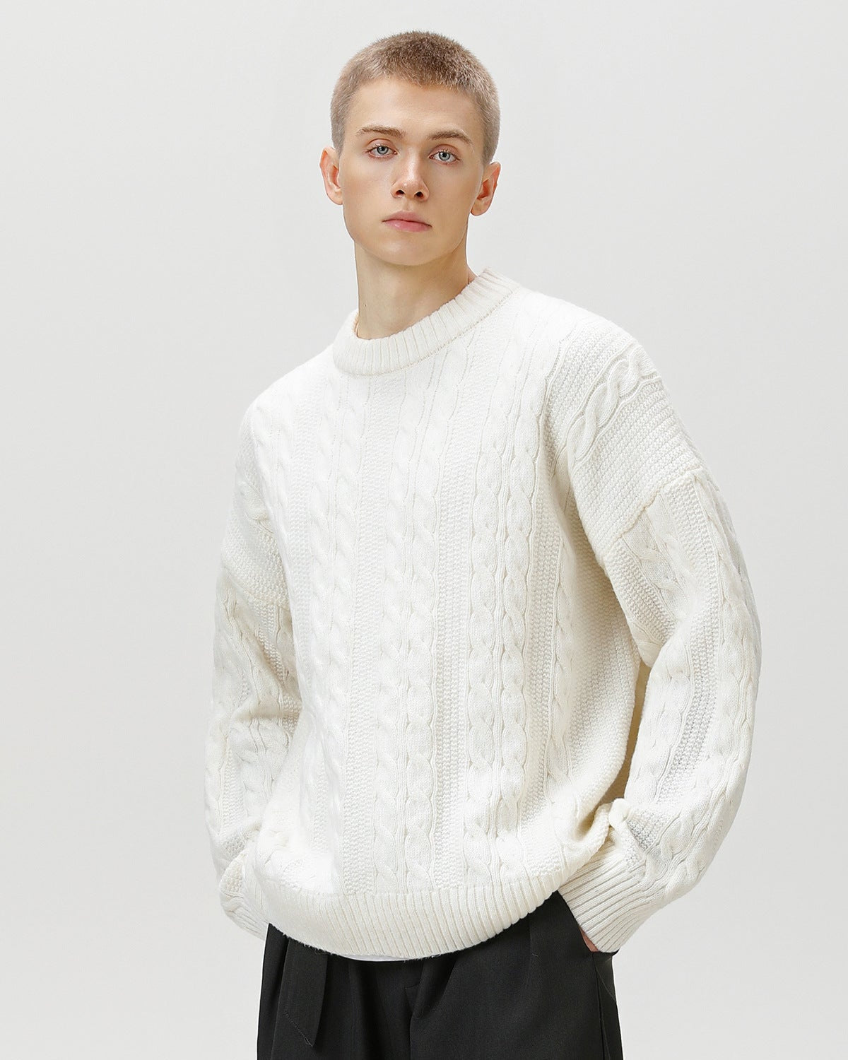 Maglione Uomo a Trecce in Misto Lana