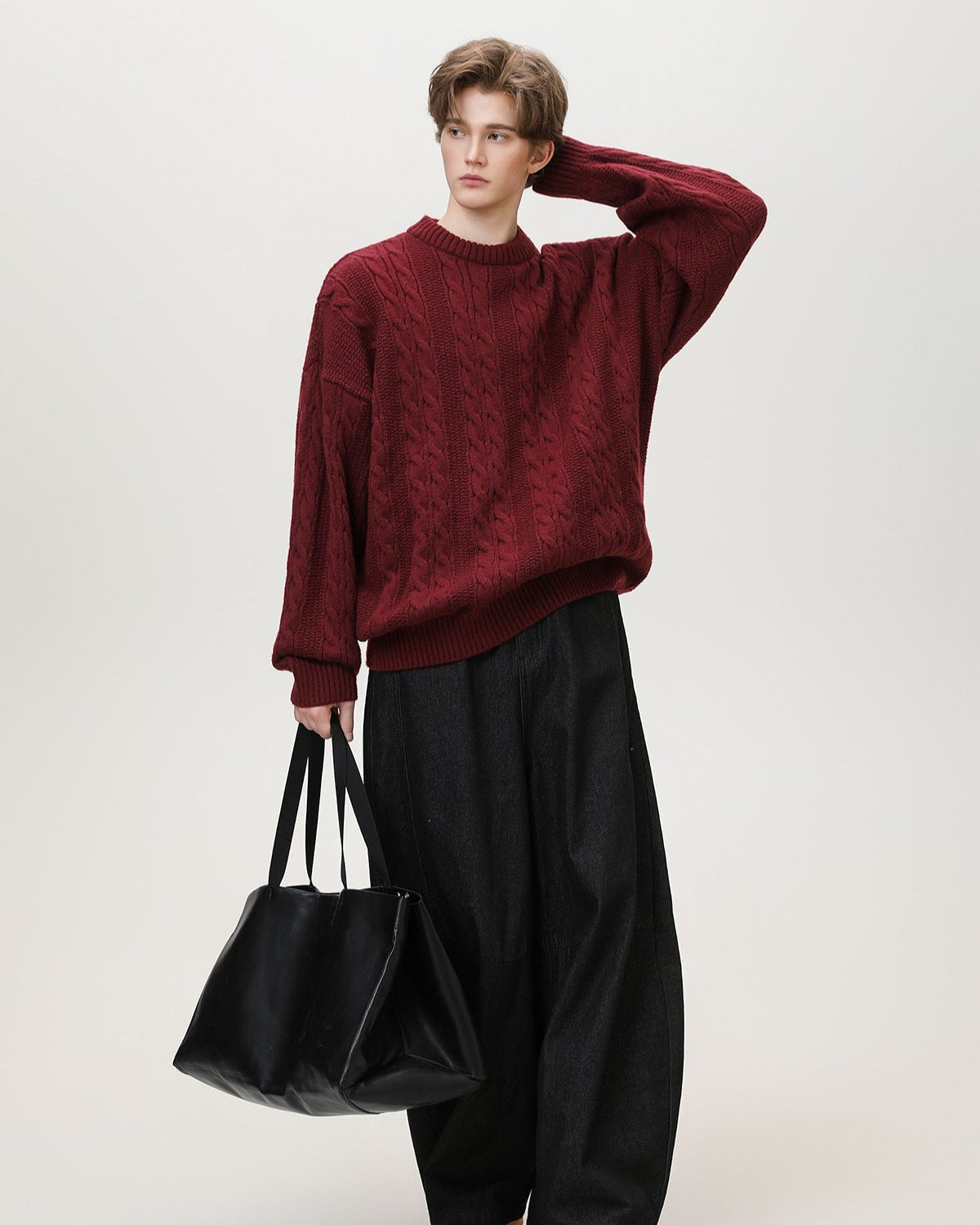 Maglione Uomo a Trecce in Misto Lana
