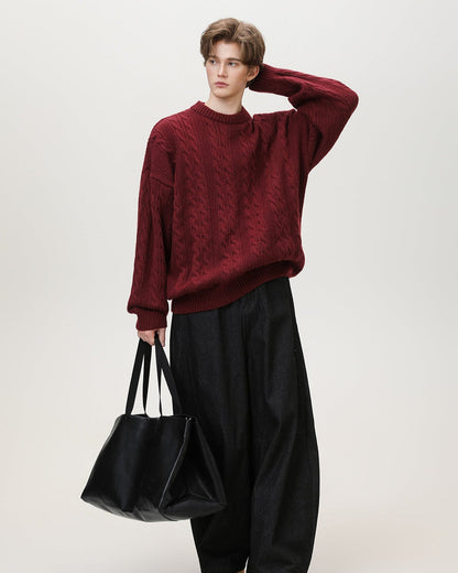 Maglione Uomo a Trecce in Misto Lana