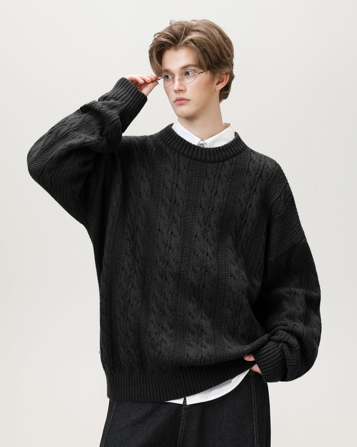 Maglione Uomo a Trecce in Misto Lana