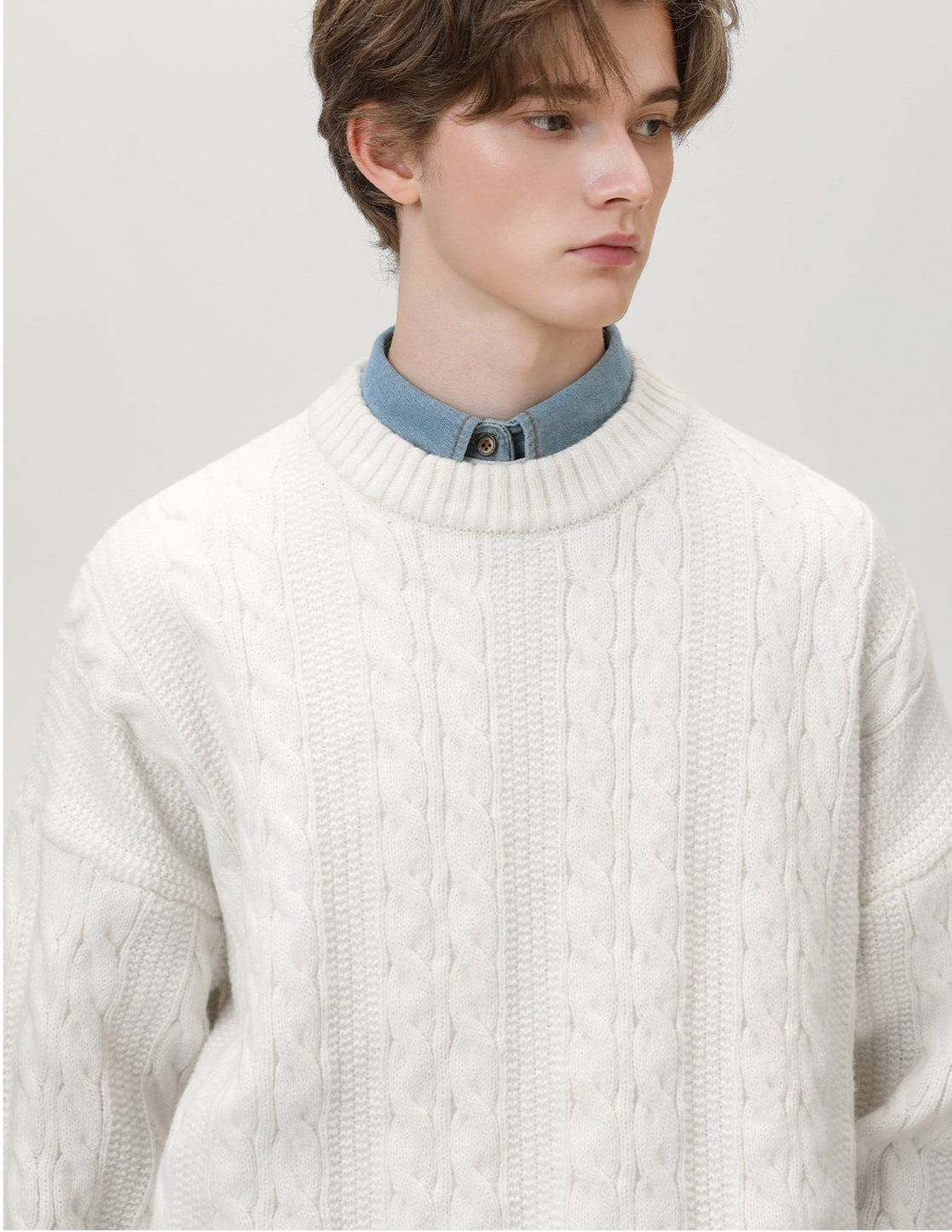 Maglione Uomo a Trecce in Misto Lana