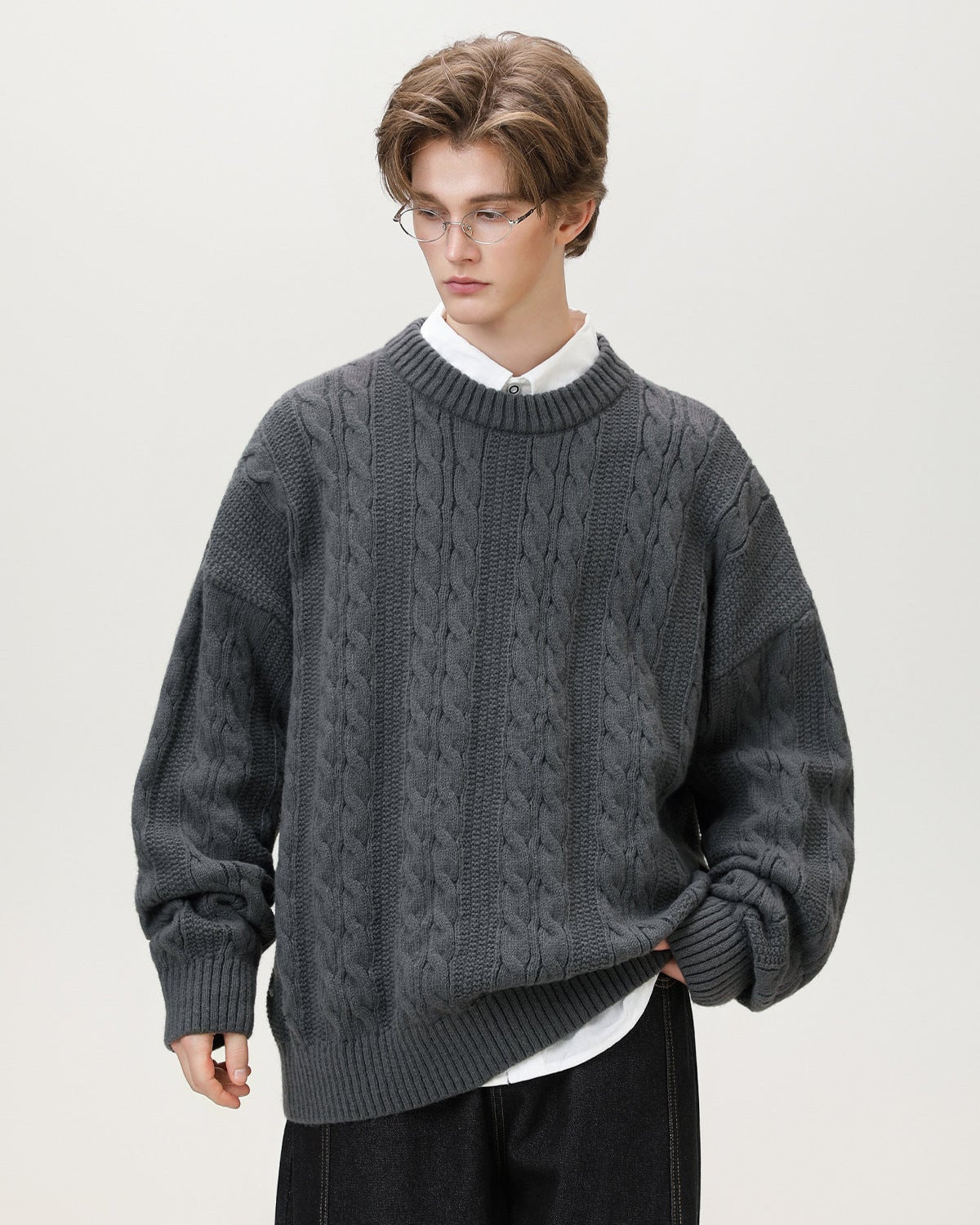 Maglione Uomo a Trecce in Misto Lana
