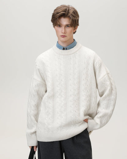 Maglione Uomo a Trecce in Misto Lana